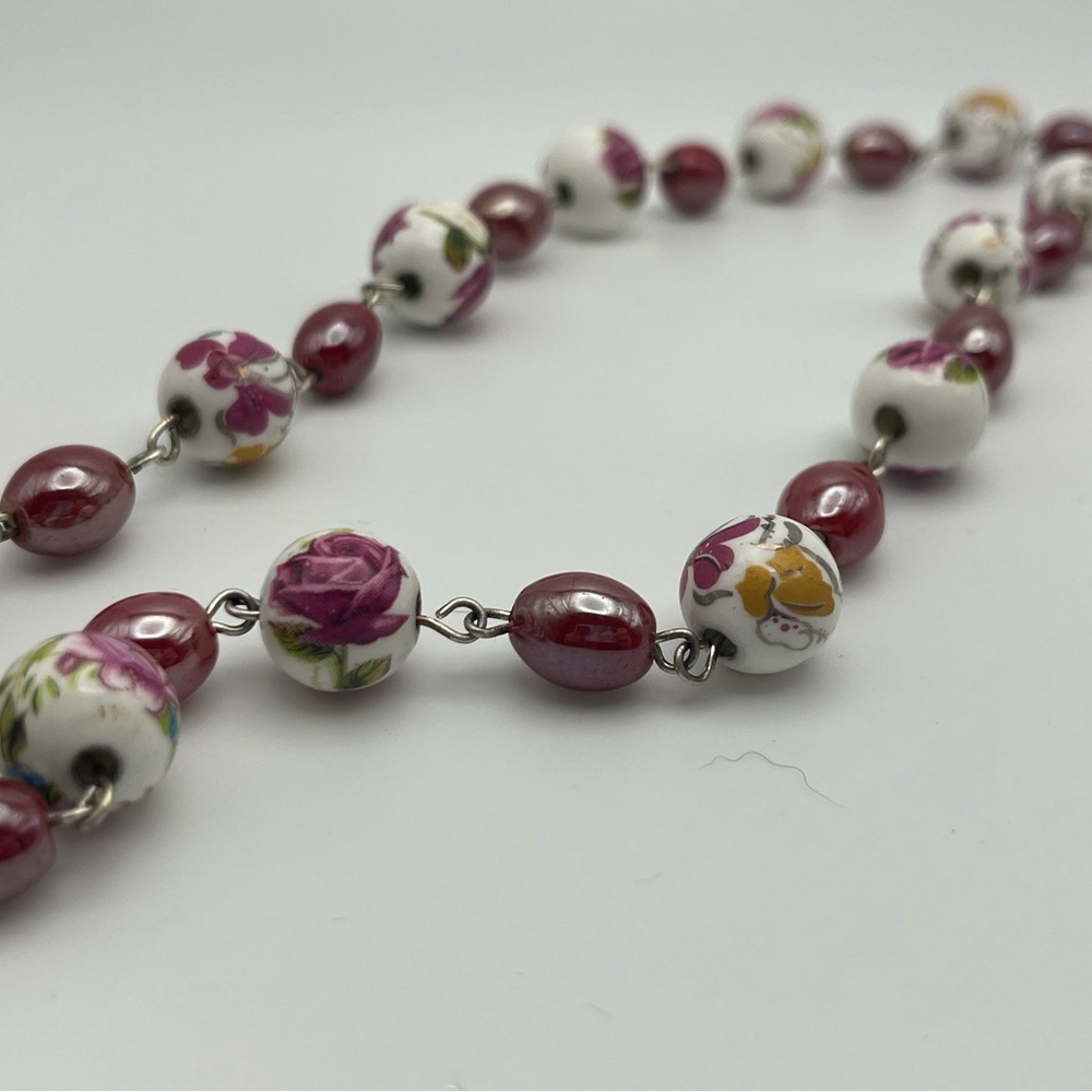 Floral Design Beads with Pink Beads Handmade Necklace